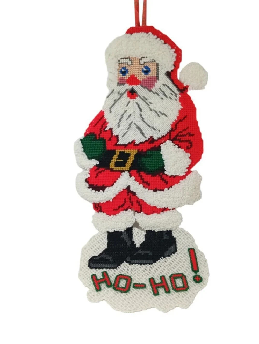 VTG Christmas Door Hanger Santa Needlepoint Plastic Canvas Art Handmade 24